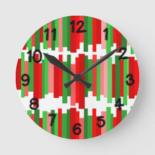 Reloj Redondo Mediano Líneas vagabundas - Rojo y Verde