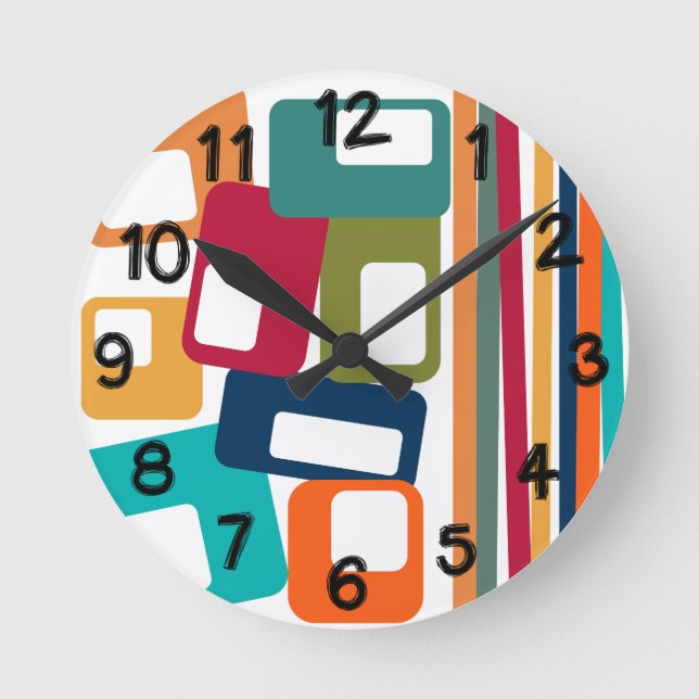 Reloj Redondo Mediano Líneas y Rectángulos (Anverso)