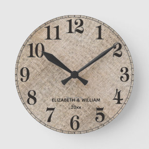 Reloj Redondo Mediano Lino Falso Beige Personalizado