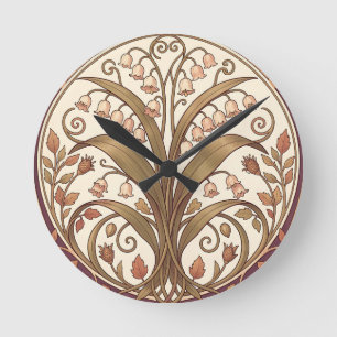 Reloj Redondo Mediano Lirio de Art Nouveau Botánico del Valle