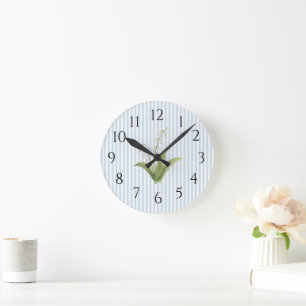 Reloj Redondo Mediano Lirio de los Valles Flor Azul Raya Prep