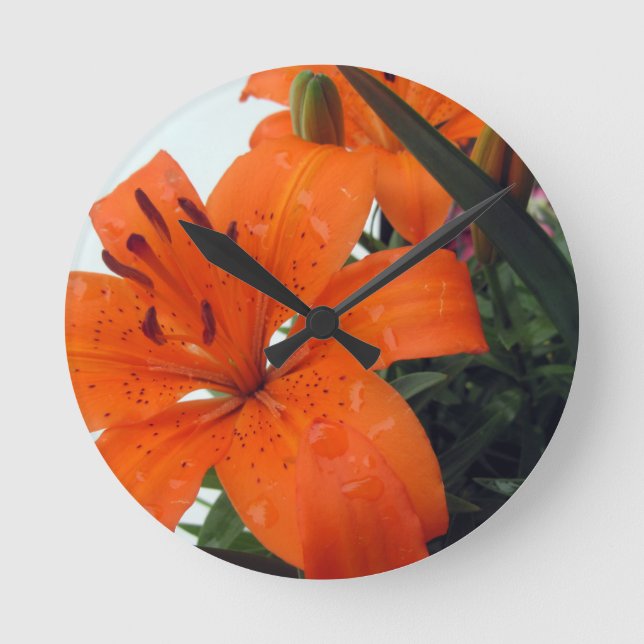 Reloj Redondo Mediano Lirio Naranja (Anverso)