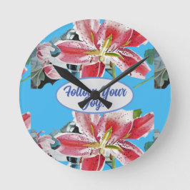 Reloj Redondo Mediano Lirio Rojo Lillies floral Azul tu alegría