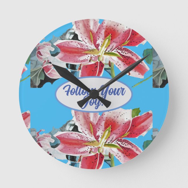Reloj Redondo Mediano Lirio Rojo Lillies floral Azul tu alegría (Anverso)