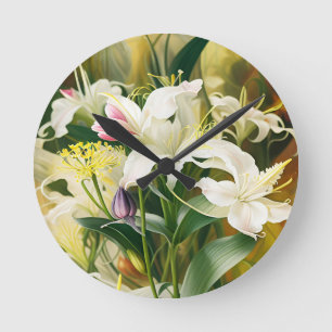 Reloj Redondo Mediano Lirios Blancos en Flor