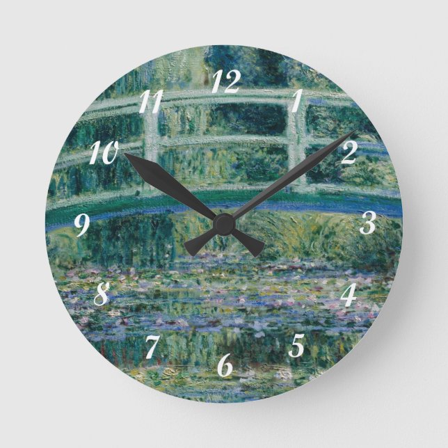 Reloj Redondo Mediano Lirios del agua de Claude Monet y puente japonés (Anverso)