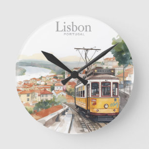Reloj Redondo Mediano Lisboa Portugal horizonte - Arte de viaje tranvía