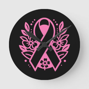 Reloj Redondo Mediano Listón Rosa de Concienciación sobre el Cáncer de M