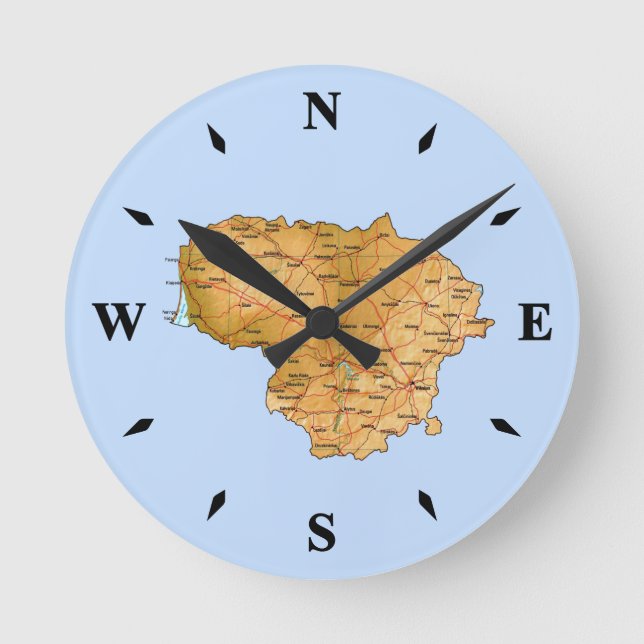 Reloj Redondo Mediano Lithuania Map Clock (Anverso)