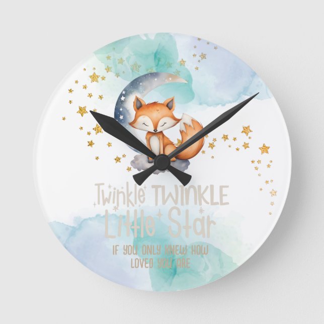 Reloj Redondo Mediano Little Star Woodland Fox Nursery (Anverso)