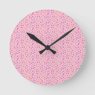 Reloj Redondo Mediano Llamaradas de Arcoíris Confeti Colorido Rosa Claro