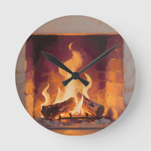 Reloj Redondo Mediano Llamas de chimenea acogedoras