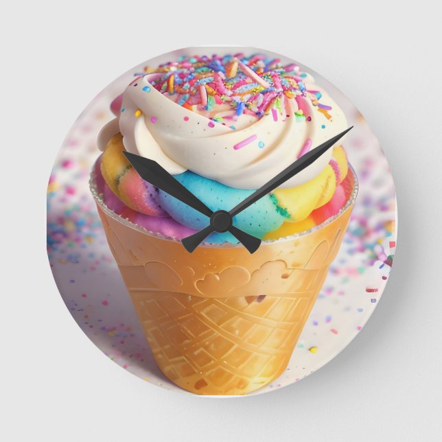 Reloj Redondo Mediano Llantas de Cono de Helado (Anverso)