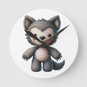 Reloj Redondo Mediano Lobo antropomorfo al crochet