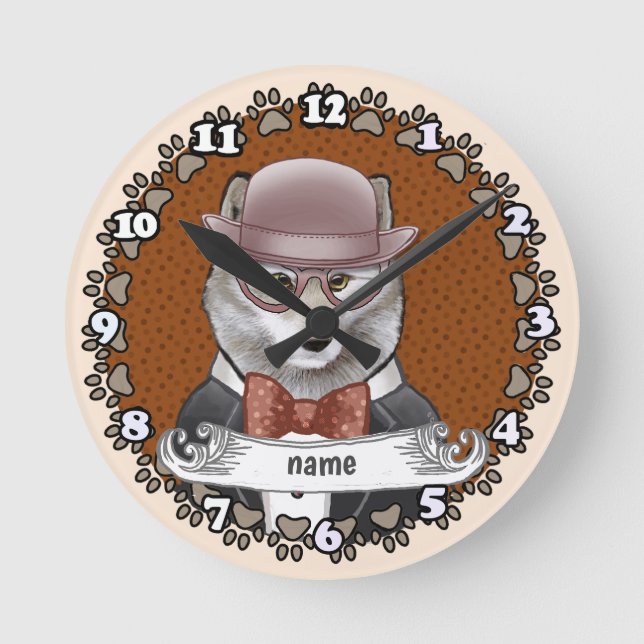 Reloj Redondo Mediano Lobo con gafas (Anverso)