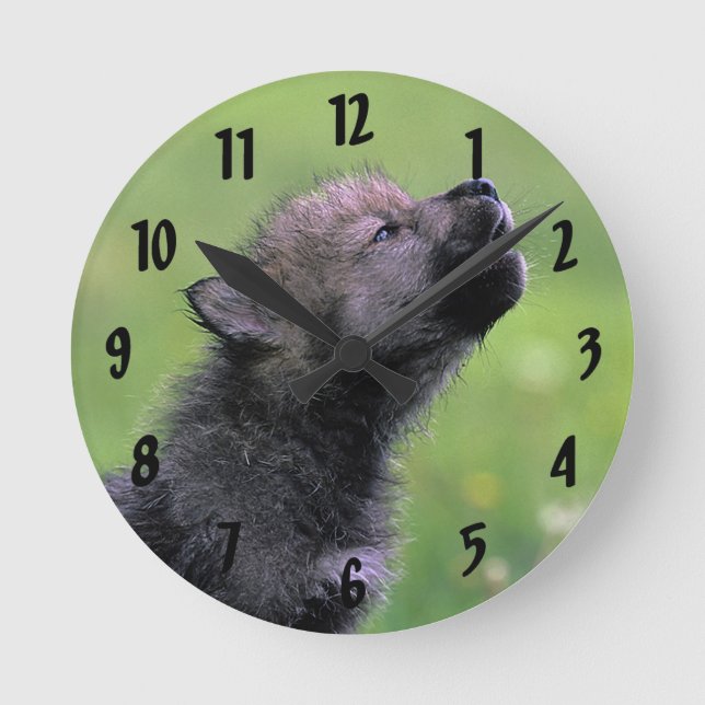 Reloj Redondo Mediano Lobo Cub que grita (Anverso)