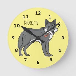 Reloj Redondo Mediano Lobo gris con ilustracion personalizado de tubería