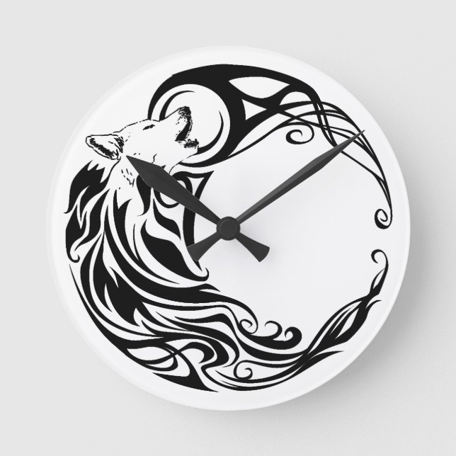 Reloj Redondo Mediano Lobo tribal (Anverso)