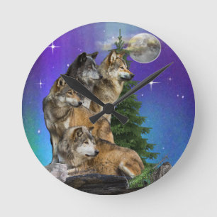 Reloj Redondo Mediano Lobo y Luna
