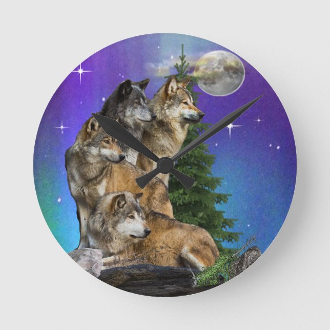 Reloj Redondo Mediano Lobo y Luna (Anverso)