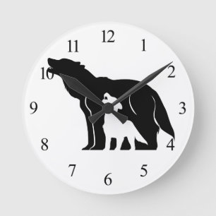 Reloj Redondo Mediano Lobos blancos y negros