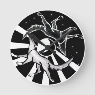 Reloj Redondo Mediano Lobos de sol y luna