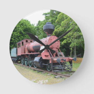 Reloj Redondo Mediano Locomotora de vapor americana del vintage