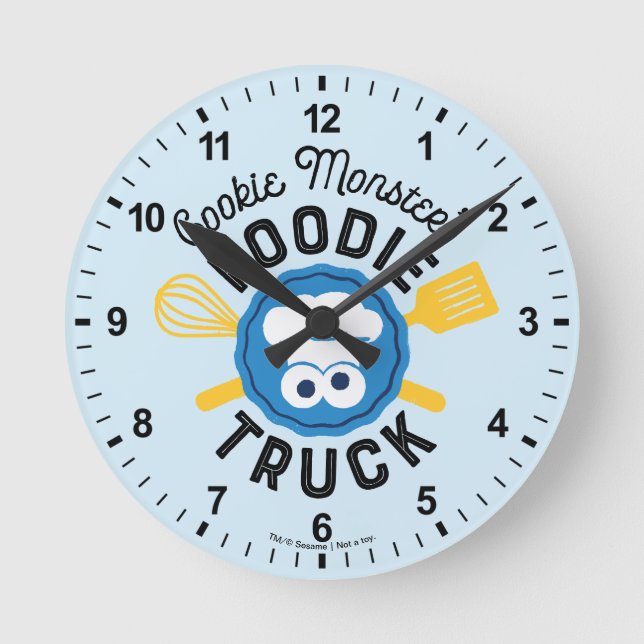 Reloj Redondo Mediano Logo de Cookie Monster's Foodie Truck (Anverso)