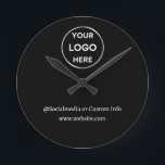 Reloj Redondo Mediano Logo de Personalizado negro Textos Negocio Minimal<br><div class="desc">Actualice fácilmente la marca de su empresa con nuestro sencillo y personalizado modelo de negocio en un estilo minimalista moderno. Añade tu logo, nombre de medios sociales y sitio web, o texto de costos para crear una apariencia profesional en sólo minutos. ¿Necesita ayuda para la personalización? Póngase en contacto con...</div>