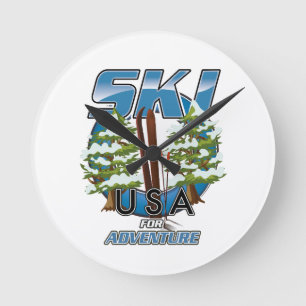 Reloj Redondo Mediano Logo de Ski USA For adventure.
