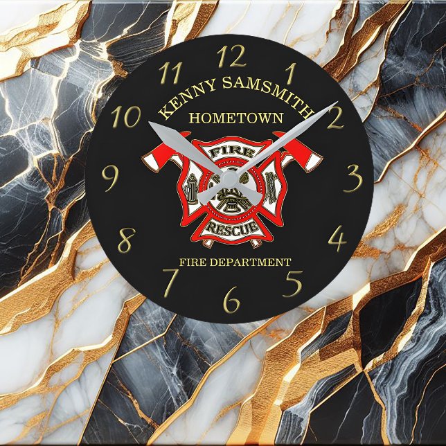 Reloj Redondo Mediano Logo Del Departamento De Bomberos Dorado Y Bandera (Subido por el creador)