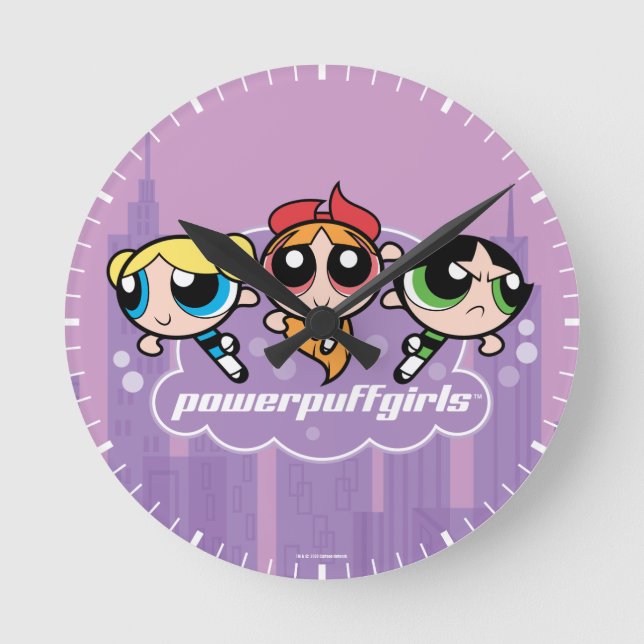 Reloj Redondo Mediano Logo del equipo de Chicas Powerpuff (Anverso)