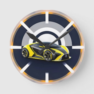 Reloj Redondo Mediano Logotipo de coche deportivo en estilo circular mod