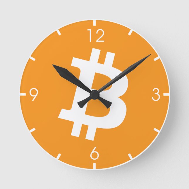 Reloj Redondo Mediano Logotipo de criptografía de Bitcoin (Anverso)