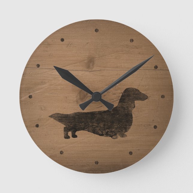 Reloj Redondo Mediano Long Haired Dachshund Silhouette (Anverso)