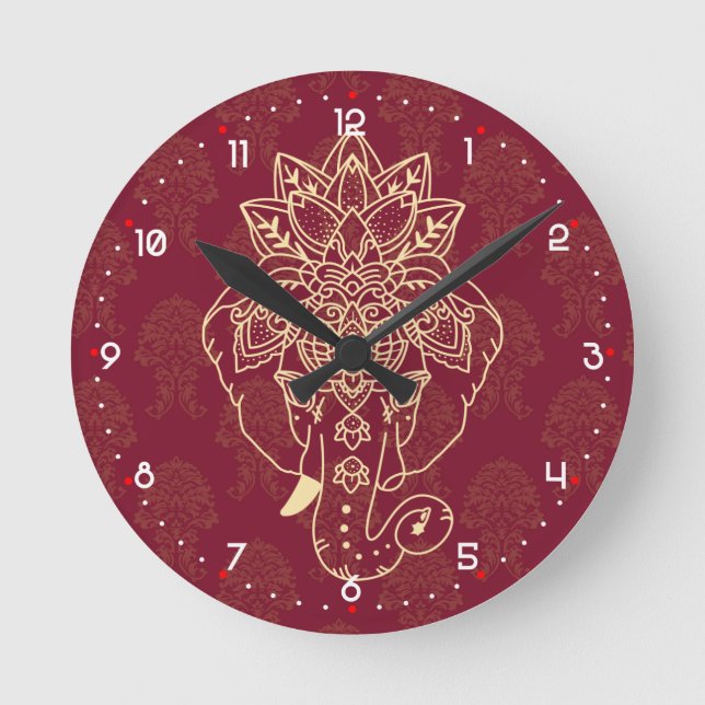Reloj Redondo Mediano Lord Ganesh, imagen hermosa y crujiente (Anverso)