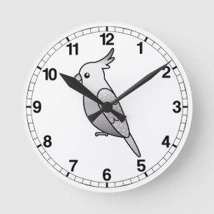Reloj Redondo Mediano Loro Cacatúa Cartoon Perla Cara Blanca Pájaro