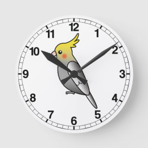 Reloj Redondo Mediano Loro Cacatúa de Dibujos Animados Gris
