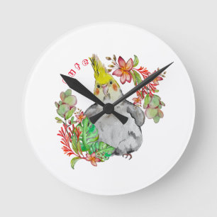 Reloj Redondo Mediano Loro de Corella en flores tropicales Baby Bodys
