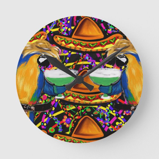 Reloj Redondo Mediano Loro de fiesta de Cinco De Mayo (Anverso)