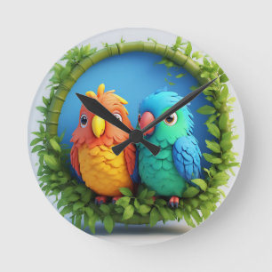 Reloj Redondo Mediano Loros de Dibujos Animados Coloridos