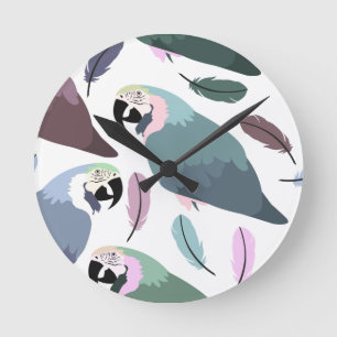 Reloj Redondo Mediano Loros Modernos Patrón Tropical