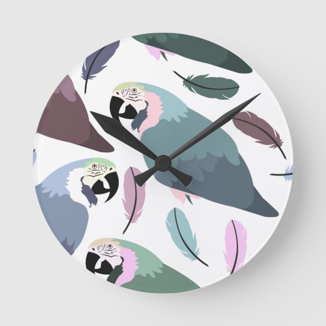 Reloj Redondo Mediano Loros Modernos Patrón Tropical (Anverso)