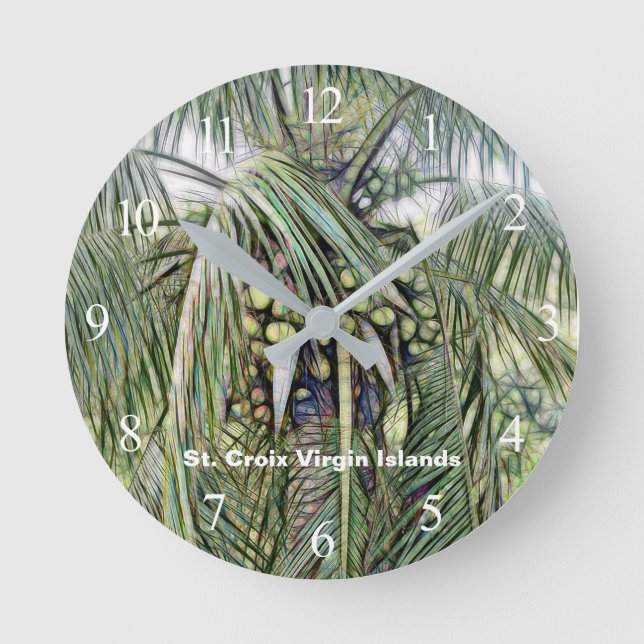 Reloj Redondo Mediano Los cocos de palma caribeños tropicales personaliz (Anverso)