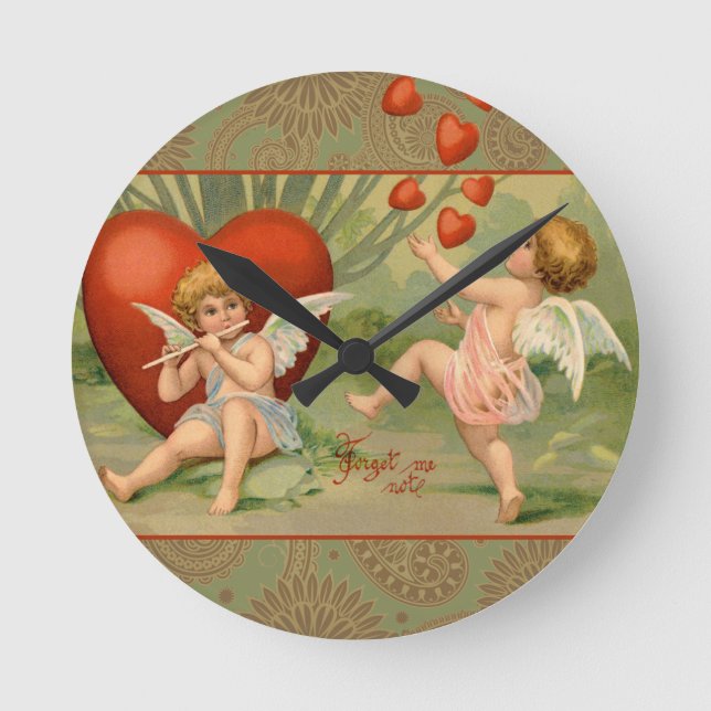 Reloj Redondo Mediano Los Cupidos de San Valentín aman la antigua cosech (Anverso)