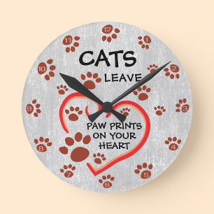 Reloj Redondo Mediano Los Gatos Dejan Huellas de Patas en Tu Corazón Dec