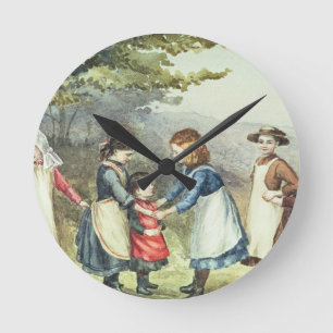 Reloj Redondo Mediano Los juegos de los niños, c.1880 (w/c en el papel)