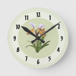 Reloj Redondo Mediano Los orquídeos de paphiopedilum se entrelazan