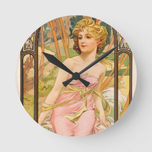 Reloj Redondo Mediano Los tiempos del día, despertar matutino de Mucha