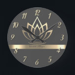 Reloj Redondo Mediano Loto de oro elegante, yoga<br><div class="desc">Flor de loto de oro.</div>